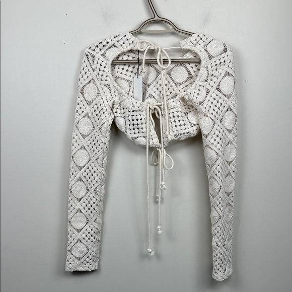 Andrea Iyamah hira Keyhole Crochet Crop Top Swim Cover-Up xs - Picture 12 of 15